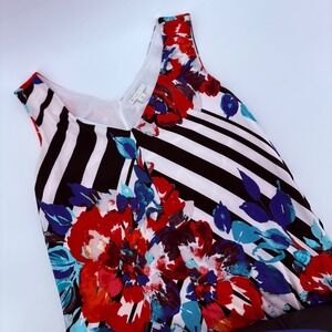 Floral Stripe Maxi Dress Women's Size Medium Sleeveless V Neck